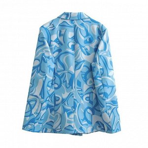 Женский пиджак на пуговицах, с принтом, цвет голубой