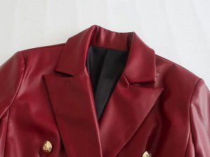 Женский пиджак из экокожи, цвет винный