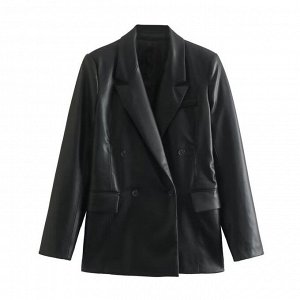 Женский пиджак из экокожи, цвет черный