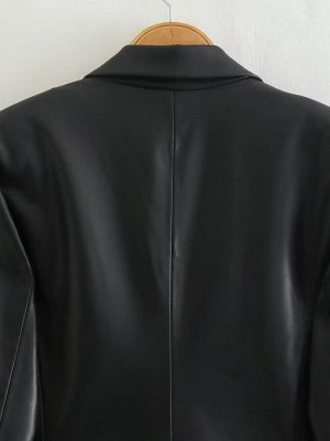 Женский пиджак из экокожи, цвет черный