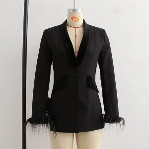 Женский приталенный пиджак, цвет черный