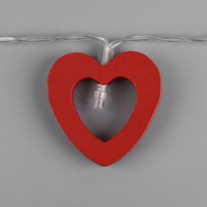 Гирлянда «Нить» 1.5 м с насадками «Сердце красное», IP20, прозрачная нить, 10 LED, свечение тёплое белое, AAх2