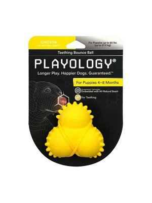 Playology дентальный жевательный тройной мяч SQUEAKY BOUNCE BALL для щенков 4-8 месяцев с ароматом курицы, цвет желтый