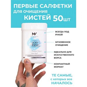 Антибактериальные салфетки LUCKY BRUSH для очищения кистей BRUSH CLEANSER WIPES MEDIUM SIZE 50шт