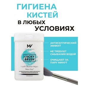 Антибактериальные салфетки LUCKY BRUSH для очищения кистей BRUSH CLEANSER WIPES MEDIUM SIZE 50шт