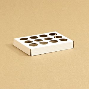Коробка (10шт) для 12ти перепелиных яиц 140*110*45 мм картонная плотная, белая
