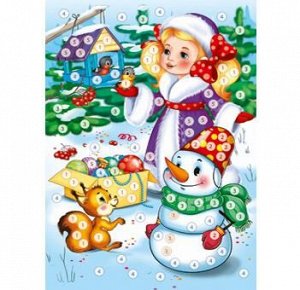 Мозаика Из Пуговиц Снежная девочка и снеговик (А4, комплект материалов для изготовления, в пакете, от 3 лет) М-7306, (Рыжий кот)