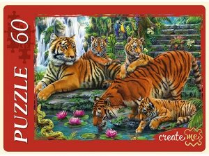 Пазлы 60 дет. Семейство тигров у водопада (символ года 2022) П60-1073, (Рыжий кот)