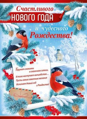 2215100 Плакат "Счастливого Нового года и чудесного Рождества!" (А2, текст), (ИмперияПоздр)