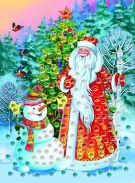 Мозаика Из Пайеток Дед Мороз и снеговик (А5, комплект материалов для изготовления) (в пакете) (от 3 лет) М-6059, (Рыжий кот)
