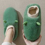 Женские теплые тапочки с ушками, цвет зеленый
