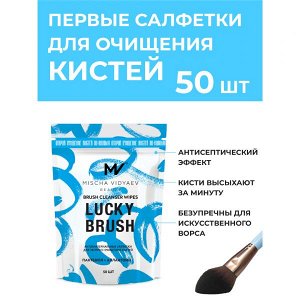 Антибактериальные салфетки LUCKY BRUSH для очищения кистей BRUSH CLEANSER WIPES MEDIUM SIZE 50 шт