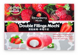 Японское рисовое пирожное моти DOUBLE FILLINGS MOCHI «клубника с молоком» 6 шт 180 гр