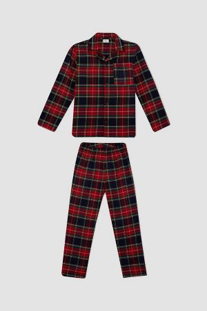 DEFACTO Клетчатый фланелевый пижамный комплект с длинными рукавами для мальчиков