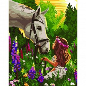 Картина по номерам на холсте с подрамником «Лошадка и девочка в поле» 40 x 50 см