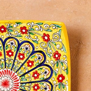 Ляган Риштанская Керамика "Цветы", 25,5 см, квадратный, жёлтый