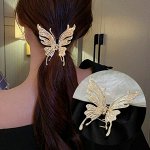 Краб для волос, цвет золотистый, камень прозрачный переливающийся, арт. 061.391
