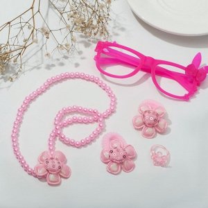 Набор детский "Выбражулька" 6 пред-в:бусы,браслет,кольцо,2резинки,очки, котёнок,цвет розовый 76735