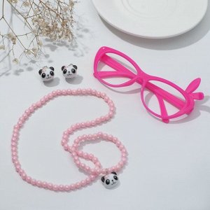 Набор детский "Выбражулька" 4 предмета: клипсы, очки, браслет, бусы, панда, цвет розовый