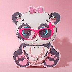 Набор детский "Выбражулька" 4 предмета: клипсы, очки, бусы, браслет, панда, цвет розовый