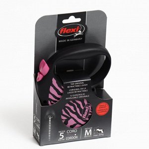 Рулетка Flexi Safari cord M (20 кг) 5 м, розовая зебра (pink Zebra)