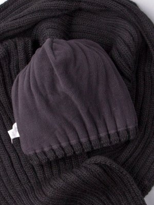 Шапка вязаная детская с помпоном, жемчуг россыпью + шарф с помпоном, черный