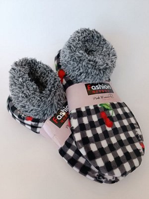 Носки женские с мехом с антискользящей подошвой КЛЕТКА Ч/Б