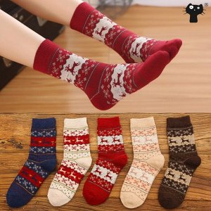 Шерстяные носки с оленями НАБОР 5 пар (Размер 36-39)