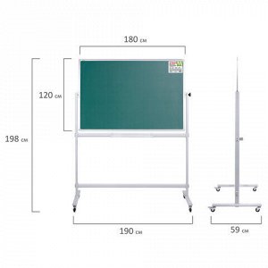 Доска для мела/магнитно-маркерная НА СТЕНДЕ 120х180 см, 2-сторонняя, зеленая/белая, STAFF, 238007