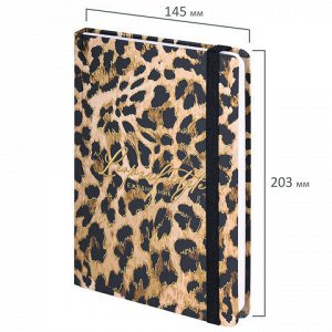 Ежедневник недатированный с резинкой А5 (145х215 мм), BRAUBERG, твердый, фольга, 128 л., "Leopard", 114561
