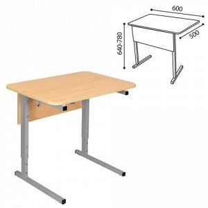 ДЭМИ Стол-парта 1-местный регулируемый СУТ.54, 600х500х640-780 мм, рост 4-6, серый каркас, ЛДСП клён