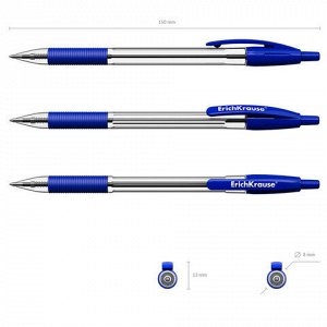 Ручка шариковая автоматическая с грипом ERICH KRAUSE &quot;R-301 Classic&quot;, СИНЯЯ, 1,0 мм, линия письма 0,5 мм, 46758