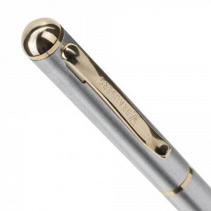 Ручка подарочная перьевая BRAUBERG "Maestro", СИНЯЯ, корпус серебристый с золотистыми деталями, 143469