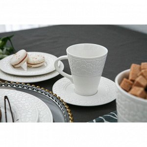 Чайная пара фарфоровая Magistro Rodos, 2 предмета: чашка 220 мл, блюдце d=15 см, цвет белый