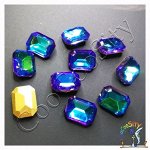 Стразы хрустальные Восьмиугольник 6х8 мм, синий хамелион (10 штук)