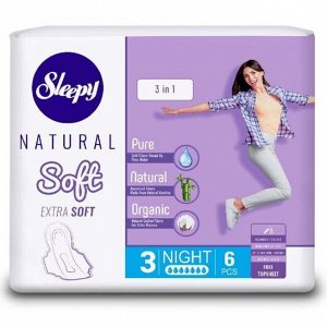 Прокладки Sleepy Natural Soft, (классик), 6 шт, ночные
