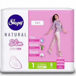 Прокладки Sleepy Natural Slim, (ультра тонкие), 8 шт, Нормал
