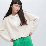 UNIQLO - вязаный укороченный жакет на пуговицах - молочный