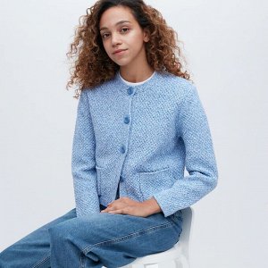 UNIQLO - вязаный укороченный жакет на пуговицах - голубой