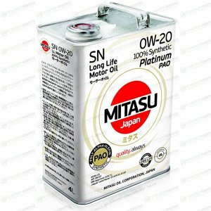 Масло моторное Mitasu Platinum PAO 0w20, синтетическое, API SN/CF, ACEA C5, универсальное, 4л, арт. MJ-110/4