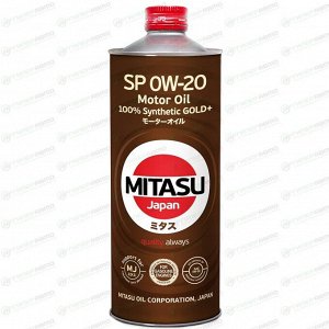 Масло моторное Mitasu Gold Plus 0w20, синтетическое, API SP, ILSAC GF-6A, для бензинового двигателя, 1л, арт. MJ-P02/1
