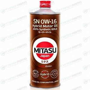 Масло моторное Mitasu Gold 0w16, синтетическое, API SN, для бензинового двигателя, 1л, арт. MJ-106/1