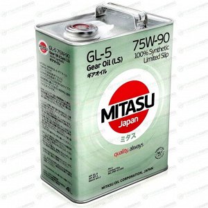 Масло трансмиссионное Mitasu Gear Oil LSD 75w90, синтетическое, API GL-5/MT-1/PG-2, для дифференциалов и раздаточных коробок, 4л, арт. MJ-411/4