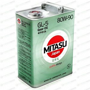 Масло трансмиссионное Mitasu Gear Oil 80w90 минеральное, API GL-5, для МКПП и мостов, 4л, арт. MJ-431/4