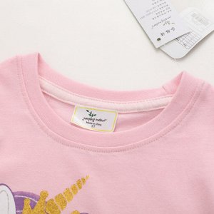 Детская розовая футболка с принтом Единорог
