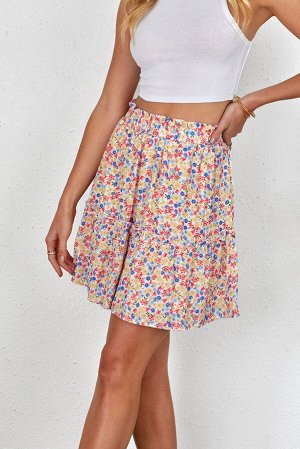 Разноцветная мини-юбка с высокой талией и цветочным принтом