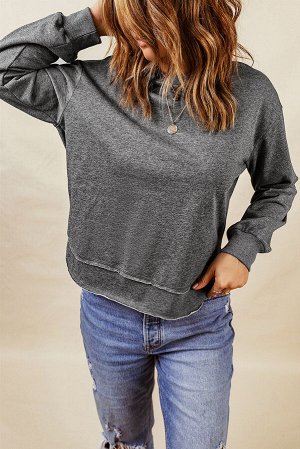 Серый пуловер свободного кроя с необработанным краем