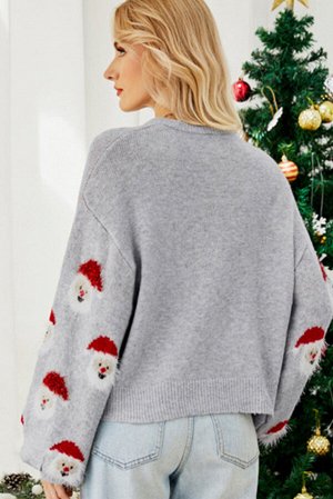 Серый новогодний свитер с длинным рукавом