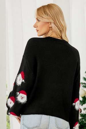 Черный новогодний свитер с длинным рукавом
