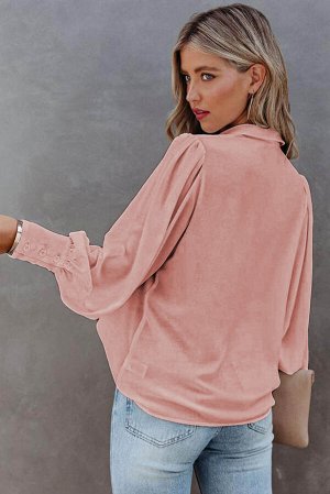 Розовая блуза на пуговицах с объемным рукавом